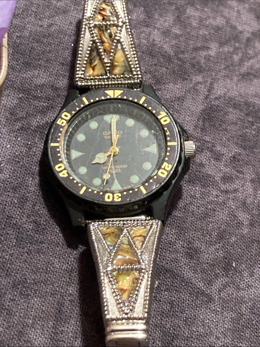 Casio Glow in the Dark Black & Gold Men's Dive-Style Watch with Decorative Band